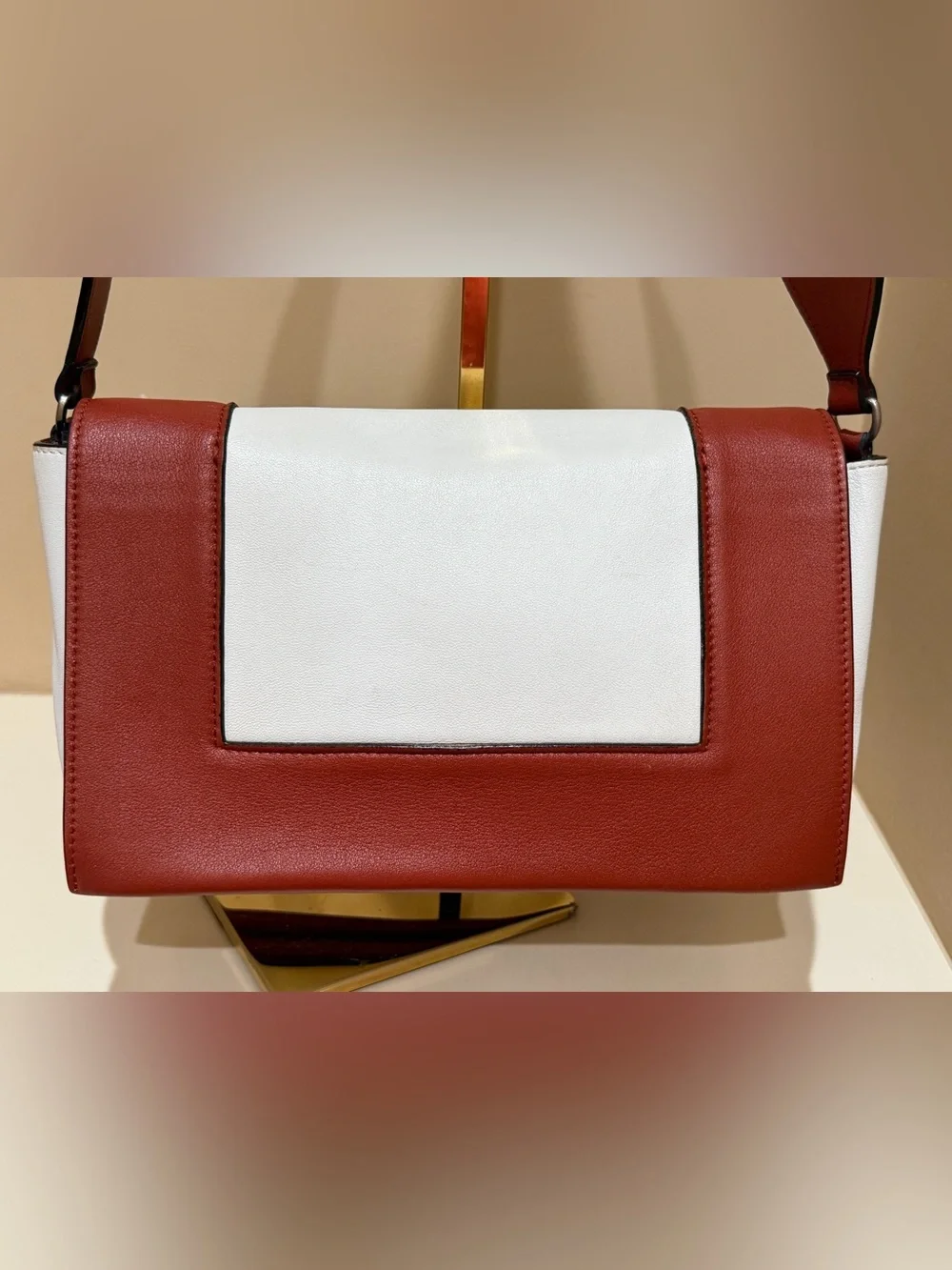 Celine Frame Calfskin Leather Shoulder Bag in Maple 🍁 & White